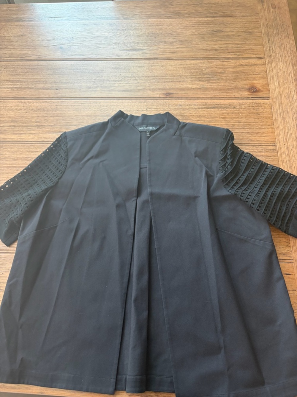 Ming Wang Black Open-Front Short Sleeve Jacket